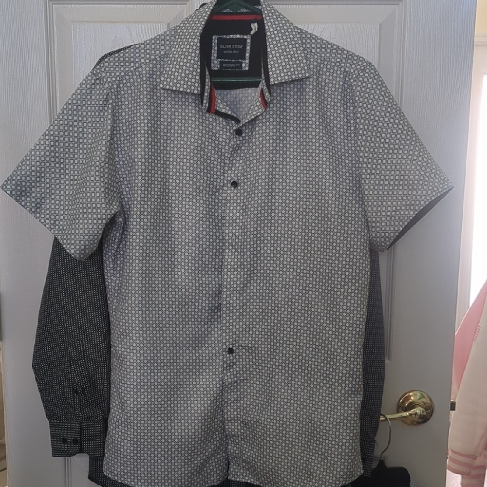 Stylish Men's Blue Stone Black and White Button Down Shirt